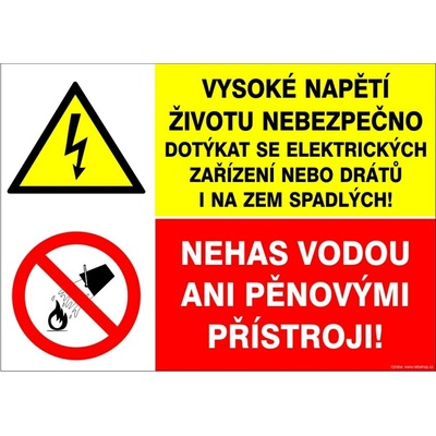 RAFO Samolepka Vysoké napětí / Nehas vodou ani pěnovými přístroji Velikosti: A6 (10,5 x 15 cm)