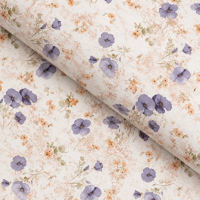 PVC obrus Drobné fialové vlčie maky na krémovom PV-124 - metráž š. 140 cm