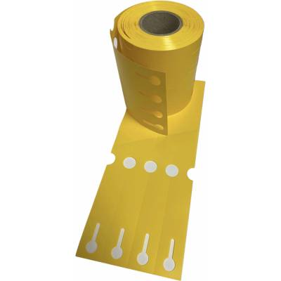 Plastová Etiketa záhradnícka 25 mm x 250 mm, 4 - Produkcia, Polypropylén, Žltá, Dutinka 76 mm, 2000 ks/kotúč, Priemer kotúča 184 mm