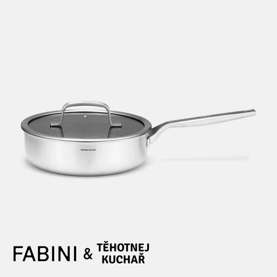 Hluboká pánev FABINI & Těhotnej kuchař 2.0, 24 cm (2,5 l) - Nerezová beznýtová pánev s hybridním keramickým povrchem z vícevrstvé nerezové oceli s poklicí