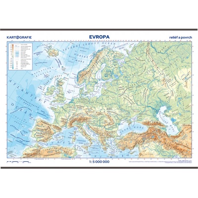 Kartografie PRAHA, a. s. Evropa – reliéf a povrch – školní nástěnná mapa – Sleviste.cz