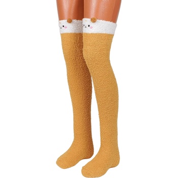 Image 1 of Пухкави 7/8 чорапи в горчица с понпони