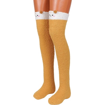 Пухкави 7/8 чорапи в горчица с понпони