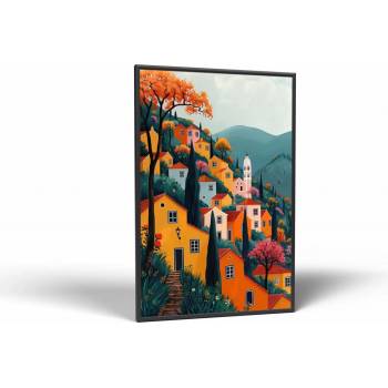 Destinácie Mestečko na kopci | Obraz Vintessia v ráme Rozmery obdĺžnik: 40x60, Rám: Čierny matný-alu