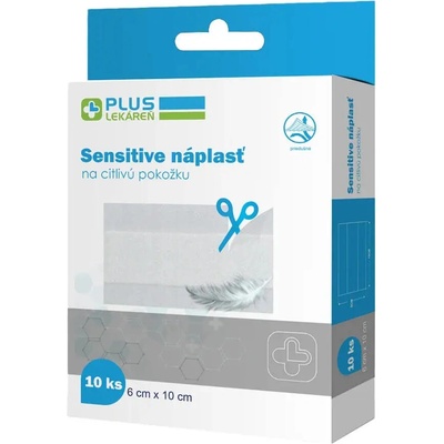 PLUS LEKÁREŇ Náplasť sensitive na citlivú pokožku 6 x 10 cm 10 ks