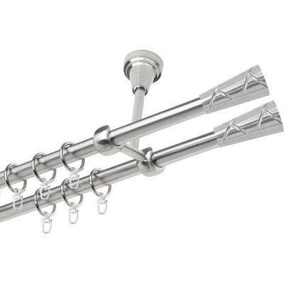 OK-GarnýžeCZ Garnýž kovová dvouřadá 19mm Trapezium double nerez 230 cm do stropu / kroužky s háčkem