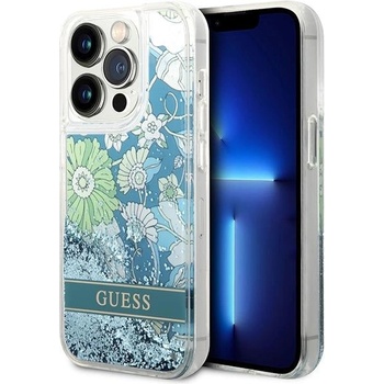 GUESS Кейс Guess GUHCP14LLFLSN за iPhone 14 Pro 6.1"", зелен / зелен, твърд, Flower Liquid Glitter (GUE002356-0)