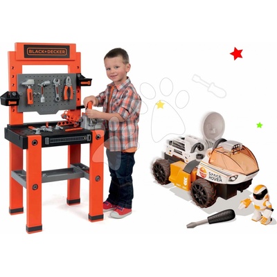 Smoby Set pracovná dielňa Black+Decker so 79 doplnkami a stavebnica Staviteľ Bob stavebný stroj s nakladačom a bagrom SM36070010