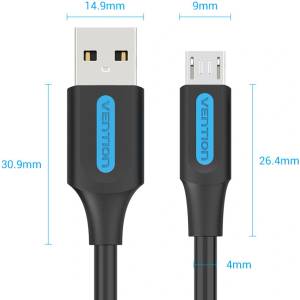 Vention USB-A 2.0/M - Micro B/M, 0, 25m, (3A, черен), кабел