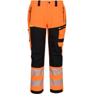 PortWest HI-VIS DX4 DX448 reflexní nepromokavé kalhoty do pasu oranžovo-černá