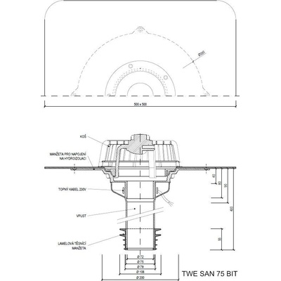 Sanačný vpust s ohrevom TWE SAN BIT Typ: 75 BIT (79-102mm)
