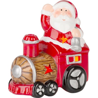 MagicHome Dekorácia Vianoce Santa s vláčikom LED terakota 10,3x6,3x10,7 cm