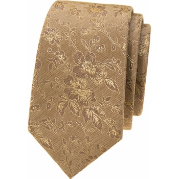 Kravata s kvetinovým vzorom okrovo žltá