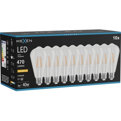 Mexen Vintis 10x LED нажежаема жичка E27, ST64, 4W, Топло - 2200K, 470 lm, прозрачно (L152-E27-0422-00x10)