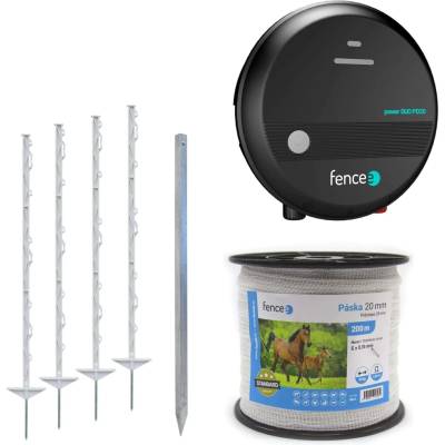 fencee Set elektrického ohradníku pro koně, poníky, osly, psy, skot – DUO zdroj – páska 200 m