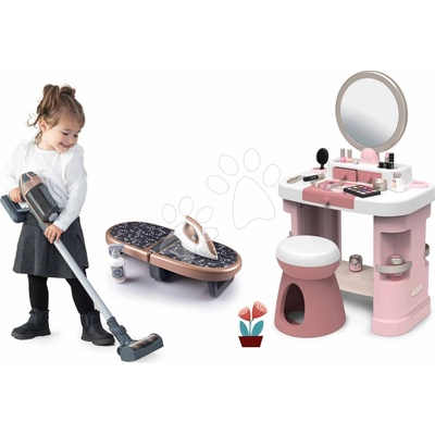 My Beauty Dressing Set kozmetický stolík so žehliacou doskou Table Smoby so stoličkou a tyčový vysávač so zvukom
