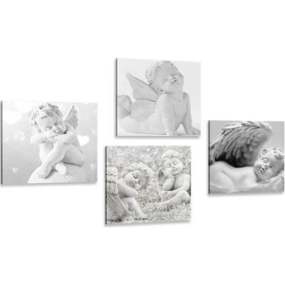 Set obrazů harmonie andělů v černobílém provedení - 4x 40x40