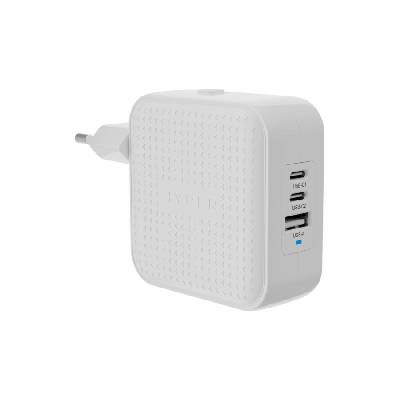 Targus HyperJuice - Síťový adaptér - GaN - 70 Watt - QC 3.0, Power Delivery 3.0 + PPS - 3 výstupní konektory (USB, 2 x USB-C) - bílá