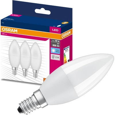Osram 3PAK LED žiarovka E14 B35 7W 60W 806lm 4000K Neutrálna 200° VALUE