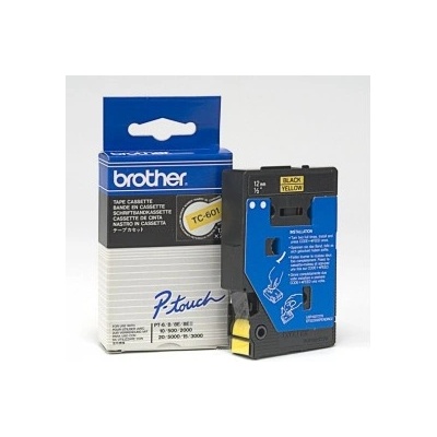 Brother TC-601, 12mm x 7,7m, čierna tlač / žltý podklad, originálna páska