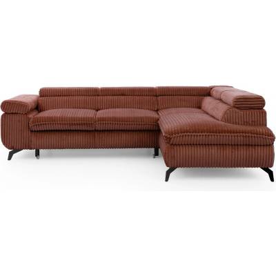 ROPEZ Теракотен ъглов диван от рипсено кадифе (десен ъгъл L форма) Marbeya - Ropez (Marbeya Narożnik L z f.spania - Prawa OT Tilia 52 ( Davis ) Czarny Mat)