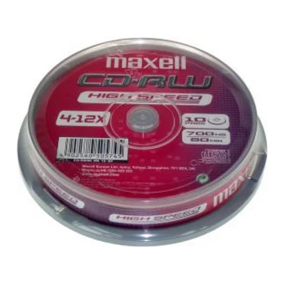 Maxell Оптичен носител CD-RW media 700MB, Maxell, 10 бр (ML-DC-CDRW-10-CAKE)
