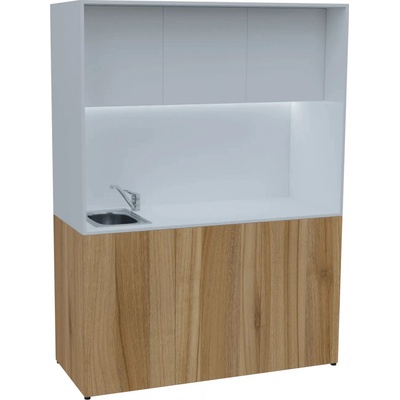 KUCH - CUBE PLUS 3 kuchyňka, vybavení - dřez + baterie, 2000x1480x600 mm, LED osvětlení, dvířka, ořech světlý bílá