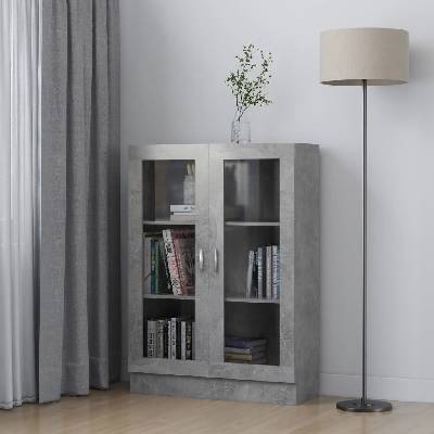 vidaXL Prosklená skříň betonově šedá 82,5x30,5x115 cm kompozitní dřevo