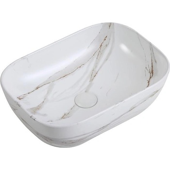 Inter Ceramic Мивка за баня 887 MARBLE, Inter Ceramic, монтаж върху плот, порцелан, бял мат, 33х14х46см (887 MARBLE)