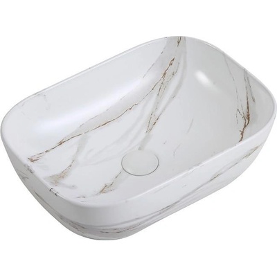 Inter Ceramic Мивка за баня 887 MARBLE, Inter Ceramic, монтаж върху плот, порцелан, бял мат, 33х14х46см (887 MARBLE)