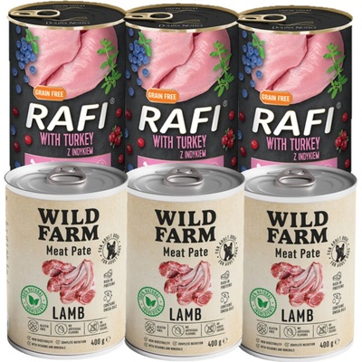 Dolina Noteci Rafi s krůtím masem 3 x 400 g a Wild Farm Pate Lamb 3 x 400 g