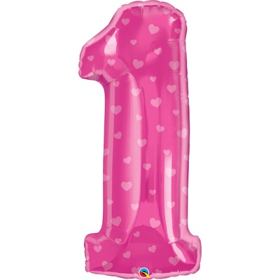 Qualatex ČÍSLICE 1. narozeniny srdce 96cm,38