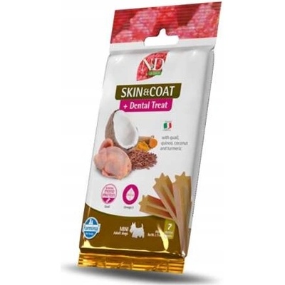 Farmina Quinoa Dental Treat pre psov Dentálna pochúťka pre dospelých psov malých plemien s prepelicou pre zdravú kožu a srsť 60 g