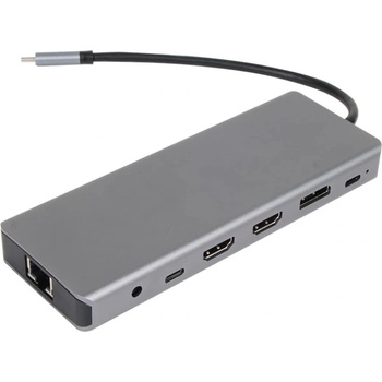 Vcom Докинг станция VCom CU4706, 13-в-1 USB-C, 2x HDMI, DisplayPort, 3x USB 3.0, RJ45, SD/TF четец, 100W PD (CU4706)