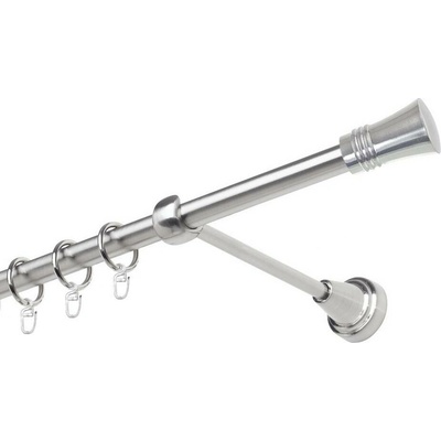 OK-GarnýžeCZ Garnýž kovová jednořadá 19mm Capri nerez 210 cm do stěny / kroužky s háčkem