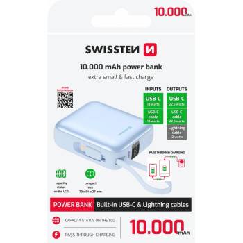 SWISSTEN Space 10000 mAh USB-C + Lightning Цвят: син