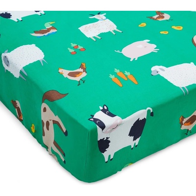 Catherine Lansfield Зелен еластичен единичен детски чаршаф 90x190 cm Farmyard Animals - Catherine Lansfield (BD/56964/W/SFD/GR)