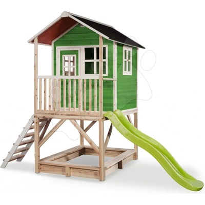 Exit Toys Domček cédrový na pilieroch Loft 500 Green s vodeodolnou strechou pieskoviskom a 1,75 m šmykľavkou zelený