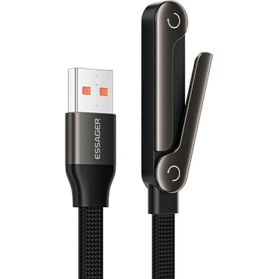 Essager USB-A към Type-C L-Shape Кабел за Данни и зареждане 7A 100W с Поставка за Игри 1 м