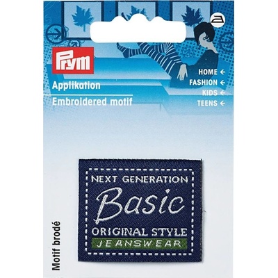PRYM Nášivka džínsový štítok Basic Original Style, štvorec, nažehľovací, modrá