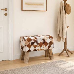vidaXL Пейка 60 x 30 x 45 cm Естествена кожа Кафяв пачуърк (42042108)