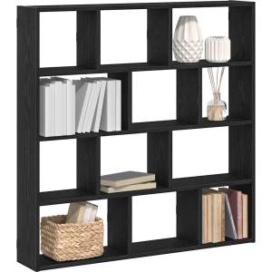 vidaXL Стенен кубичен рафт, 12 отделения, черен, инженерно дърво (860005)