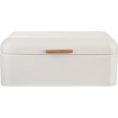 Chlebník WHITELINE – 42×24×16,5 cm, biely plech + bambusové veko, odklápacie veko