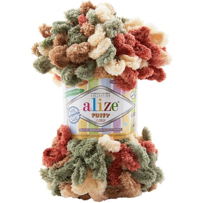 Alize příze Puffy color 6039 cihlová khaki hnědá béžová