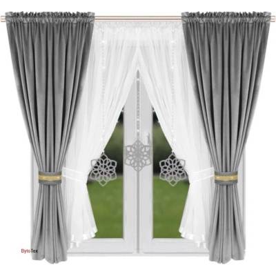 Fliying Sada záclon se sametovým závěsem L 589 šedá 400x155 cm