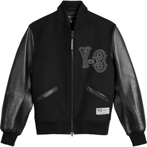 Y3 Яке Y3 Mens Leather Collegiate Jacket - Black