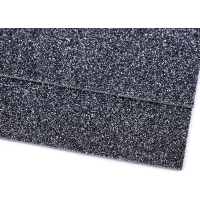 Pěnová guma Moosgummi s glitry antracit 20x30 cm - 2ks