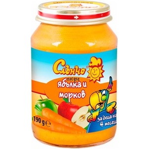 Слънчо Плодово пюре Слънчо - Ябълка и морков, 190 g (4020) - baby