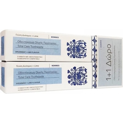 KORRES Промо Паста за зъби за цялостна грижа Мента и Лимон, Korres Spearmint & Lime Total Care Toothpaste 2x75ml