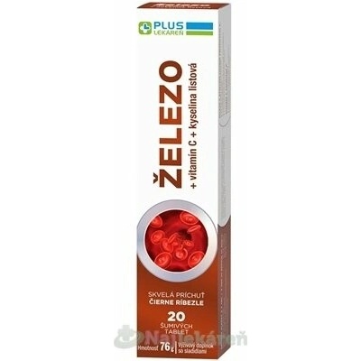 Plus Lékárna Železo + vitamín C + kyselina listová šumivé tablet s příchutí černý rybíz 20 ks